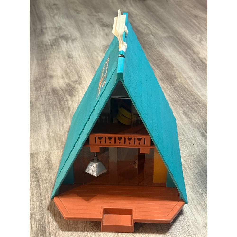 Vintage Fisher Price Play Family A-Frame House 990 Teal Orange 1970s Toy